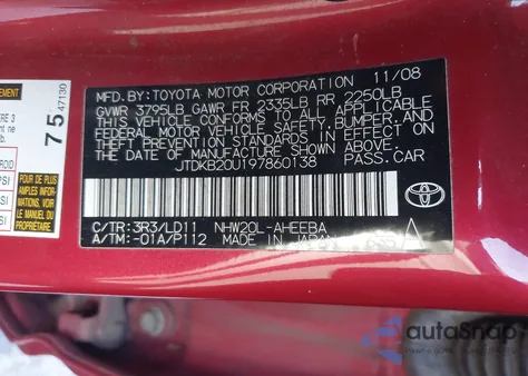 2009 Toyota Prius from USA, damaged, VIN JTDKB20U197860138